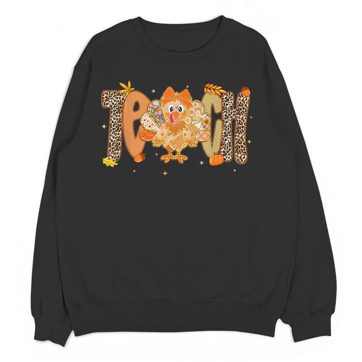 Thanksgiving Turkey Teach Thankful Teacher Girly Bow Women Women Crewneck Sweatshirt, novelty gifts, funny gifts
