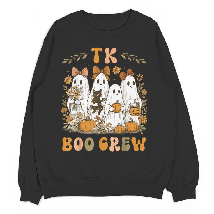 TK Boo Crew Preppy Halloween Floral Ghost TK Teacher Team TK Women Crewneck Sweatshirt, novelty gifts, funny gifts