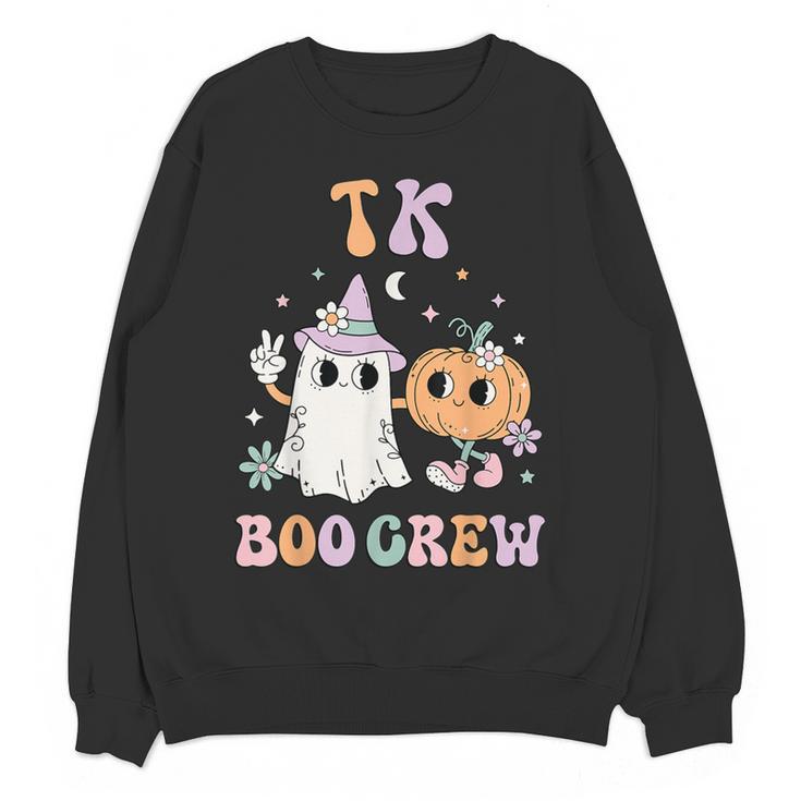 TK Boo Crew Retro Groovy Halloween Floral Ghost TK Teacher Men Women Kids Women Crewneck Sweatshirt, novelty gifts, funny gifts