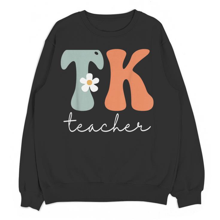 TK Teacher Retro Groovy Vintage Happy First Day Of School Women Crewneck Sweatshirt, novelty gifts, funny gifts
