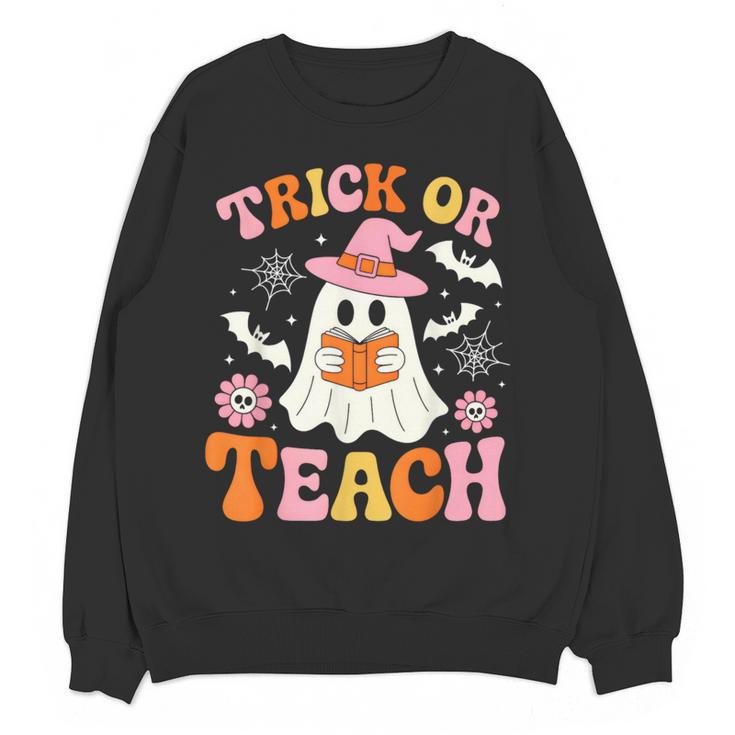 Trick Or Teach Cute Floral Ghost Teacher Halloween Costume Women Crewneck Sweatshirt, novelty gifts, funny gifts