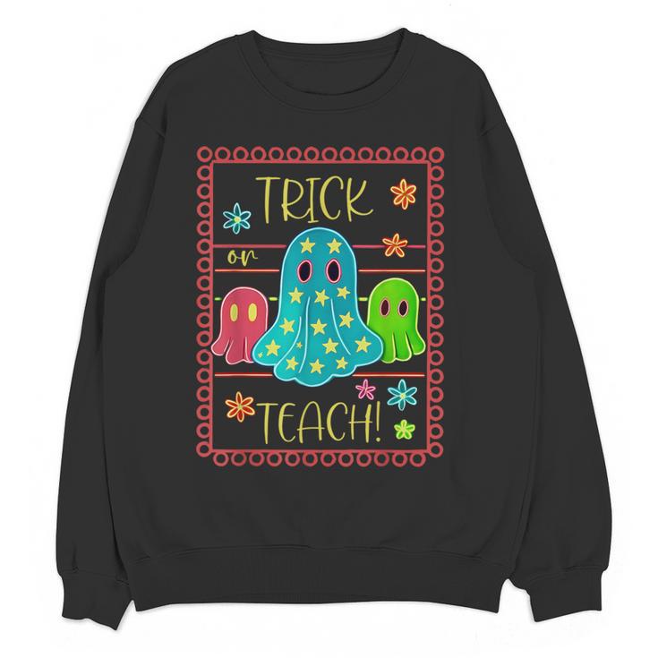 Trick Or Teach Neon Ghost Flower Teacher Spooky Halloween Women Crewneck Sweatshirt, novelty gifts, funny gifts Trick Or Teach Neon Ghost Flower Teacher Spooky Halloween Women Crewneck Sweatshirt, novelty gifts, funny gifts