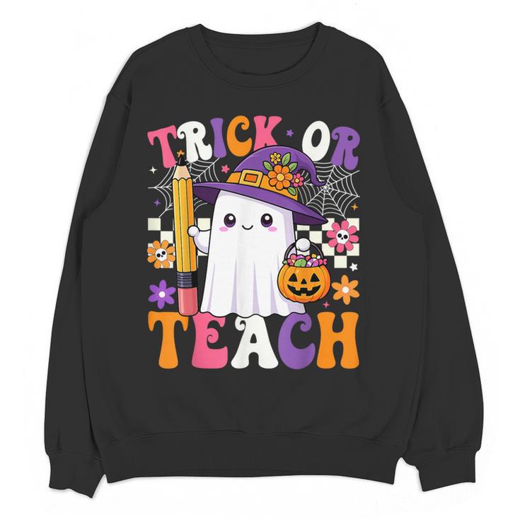 Trick Or Teach Teacher Pencil Ghost Halloween Teacher Women Crewneck Sweatshirt, novelty gifts, funny gifts Trick Or Teach Teacher Pencil Ghost Halloween Teacher Women Crewneck Sweatshirt, novelty gifts, funny gifts
