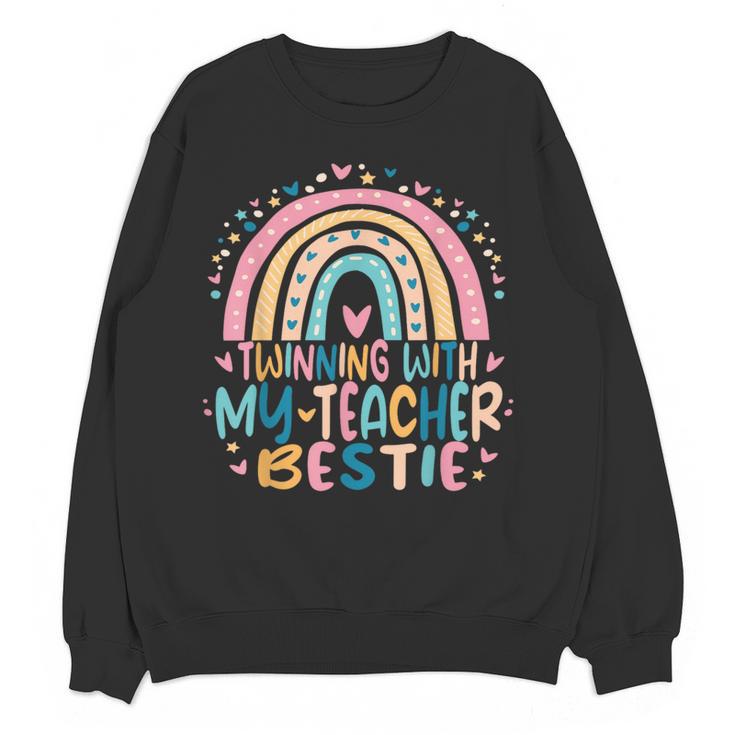 Twinning With My Teacher Bestie Rainbow Matching Teachers Women Crewneck Sweatshirt, novelty gifts, funny gifts Twinning With My Teacher Bestie Rainbow Matching Teachers Women Crewneck Sweatshirt, novelty gifts, funny gifts