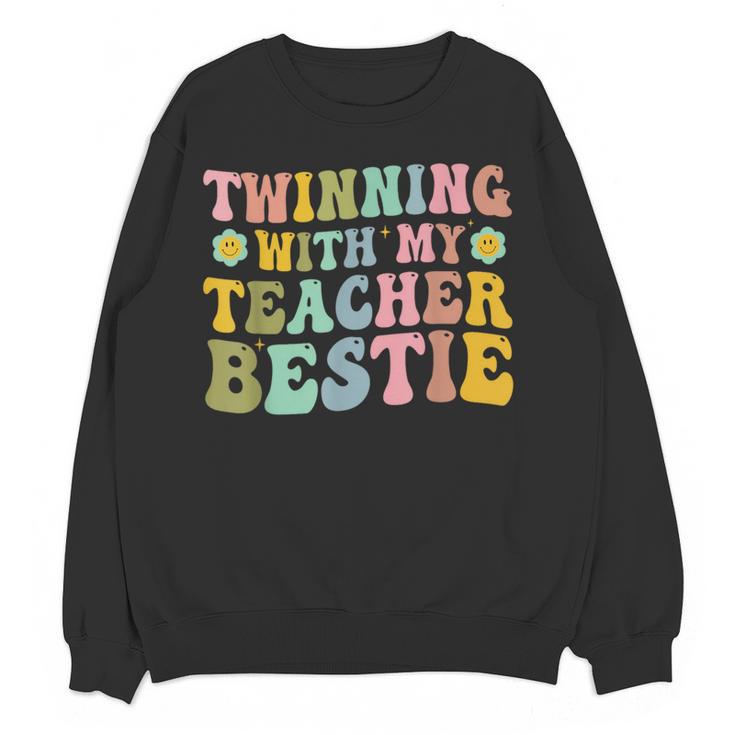Twinning With My Teacher Bestie Twin Day Matching Teachers For Men Women Girls Kids Women Crewneck Sweatshirt, novelty gifts, funny gifts Twinning With My Teacher Bestie Twin Day Matching Teachers For Men Women Girls Kids Women Crewneck Sweatshirt, novelty gifts, funny gifts
