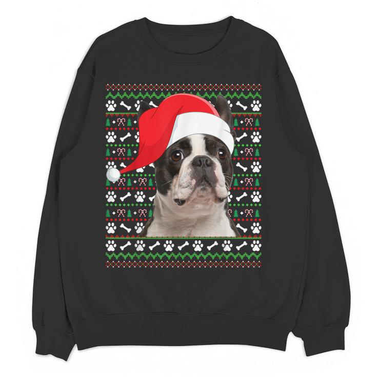Ugly Xmas Sweater Santa Boston Terrier Dog Christmas For Men Women Kids Women Crewneck Sweatshirt, novelty gifts, funny gifts