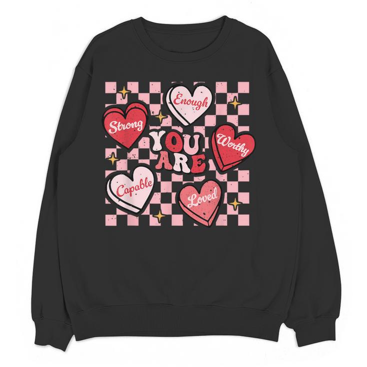 Valentine You Are Loved Worthy Enough Candy Heart Teacher For Men Women Girls Kids Women Crewneck Sweatshirt, novelty gifts, funny gifts Valentine You Are Loved Worthy Enough Candy Heart Teacher For Men Women Girls Kids Women Crewneck Sweatshirt, novelty gifts, funny gifts