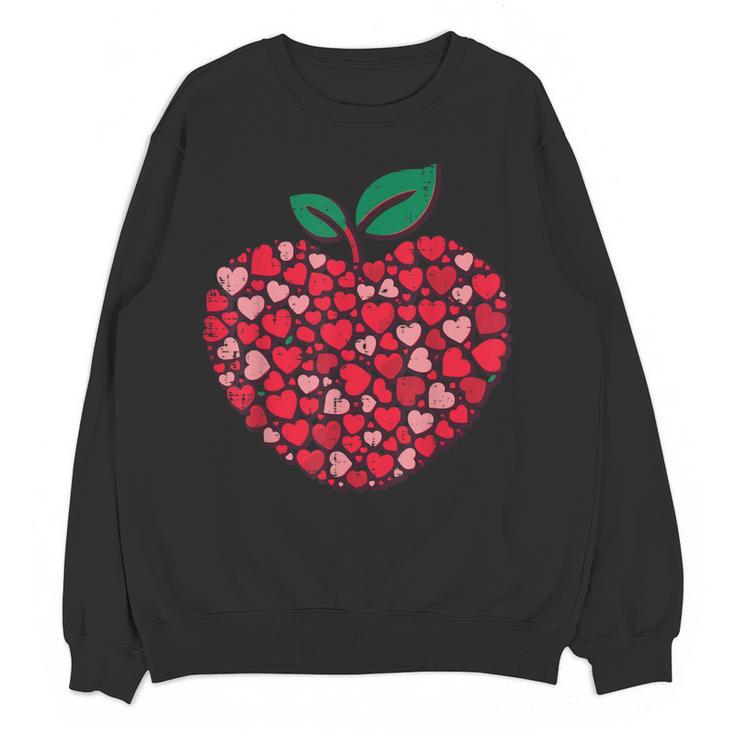 Valentines Day Teacher Hearts Apple Love Teach Women Men Women Crewneck Sweatshirt, novelty gifts, funny gifts