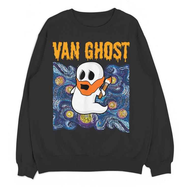 Van Ghost Art Teacher Halloween Van Gogh Starry Night Women Crewneck Sweatshirt, novelty gifts, funny gifts