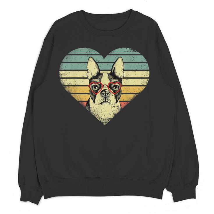 Vintage American Boston Terrier Lovers Valentine's Day Women Crewneck Sweatshirt, novelty gifts, funny gifts