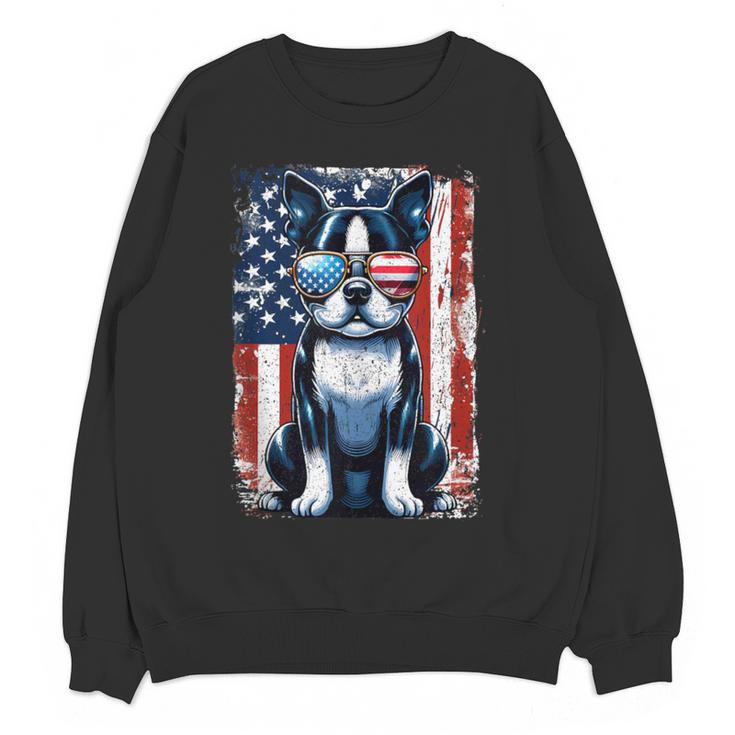 Vintage Boston Terrier Dog American USA US Flag Pets Lovers Tank Top Women Crewneck Sweatshirt, novelty gifts, funny gifts
