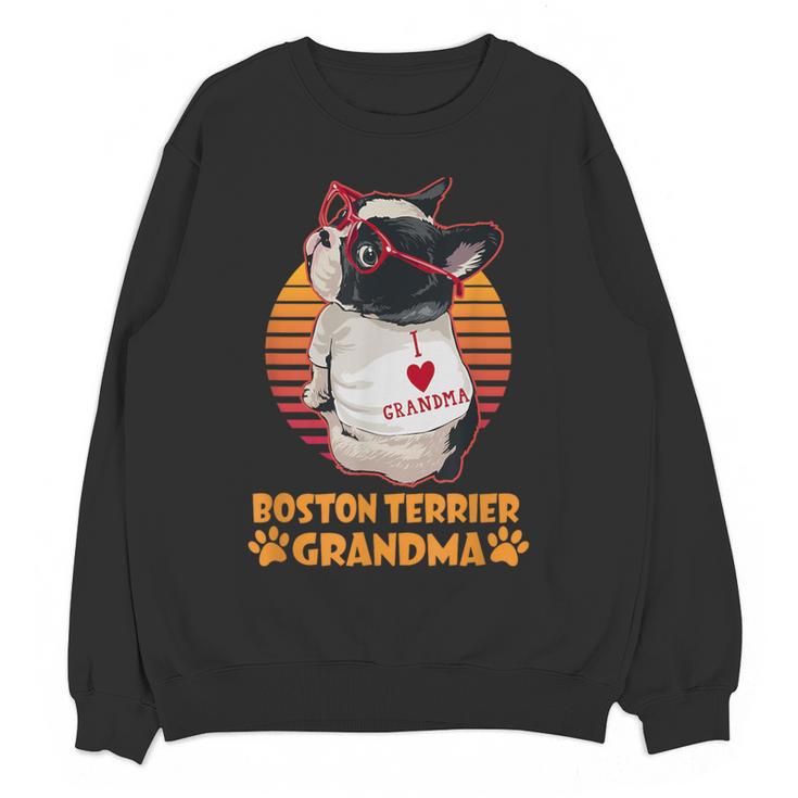 Vintage Boston Terrier Grandma Wear Sunglasses Dog Lover Men Women Girls Kids Women Crewneck Sweatshirt, novelty gifts, funny gifts