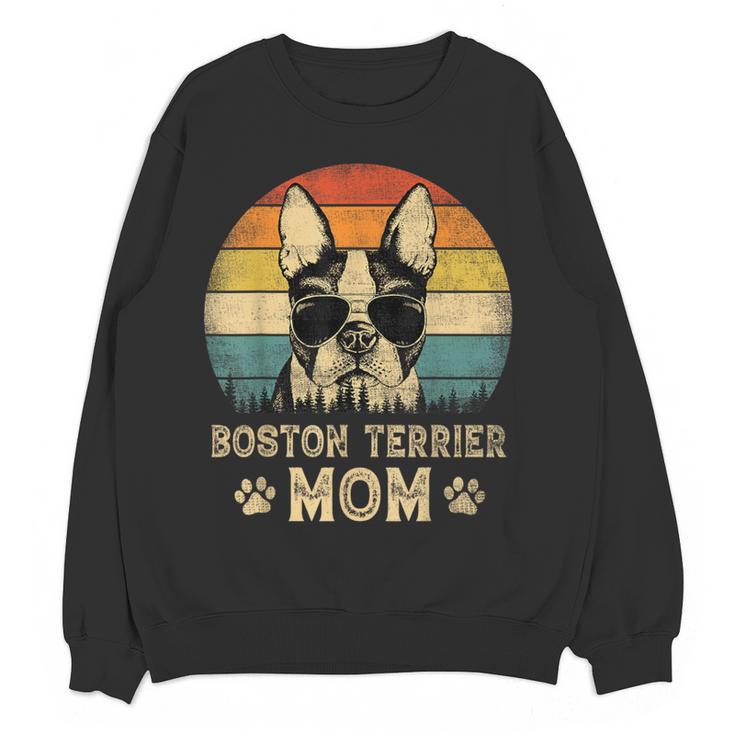 Vintage Boston Terrier Mom Dog Lovers Mother's Day Women Crewneck Sweatshirt, novelty gifts, funny gifts