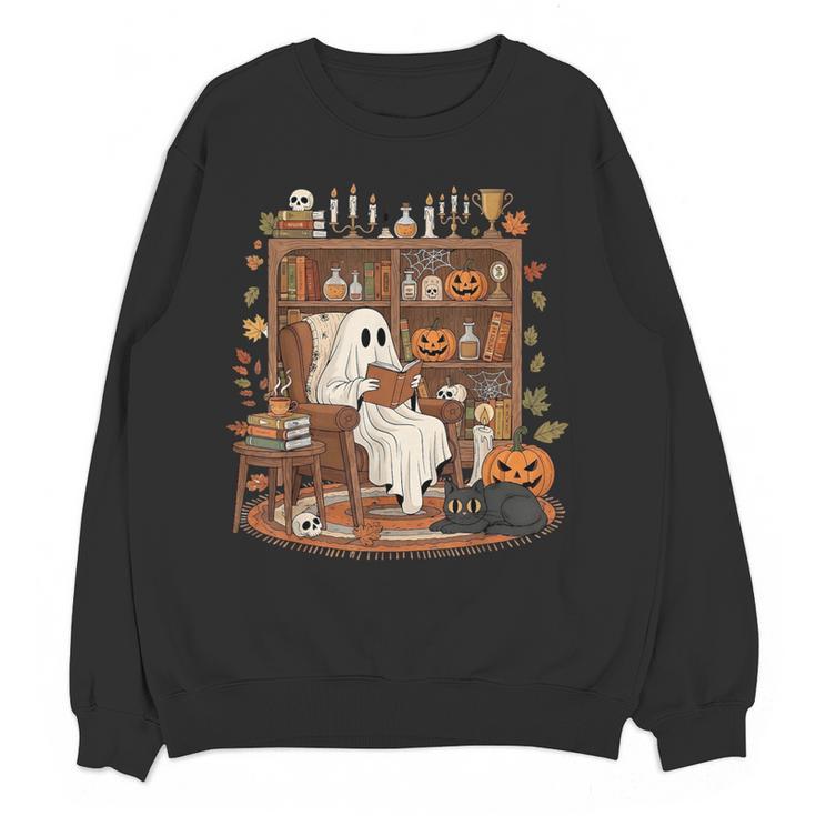 Vintage Ghost Book Reading Pumpkin Gothic Halloween Teachers Women Crewneck Sweatshirt, novelty gifts, funny gifts Vintage Ghost Book Reading Pumpkin Gothic Halloween Teachers Women Crewneck Sweatshirt, novelty gifts, funny gifts