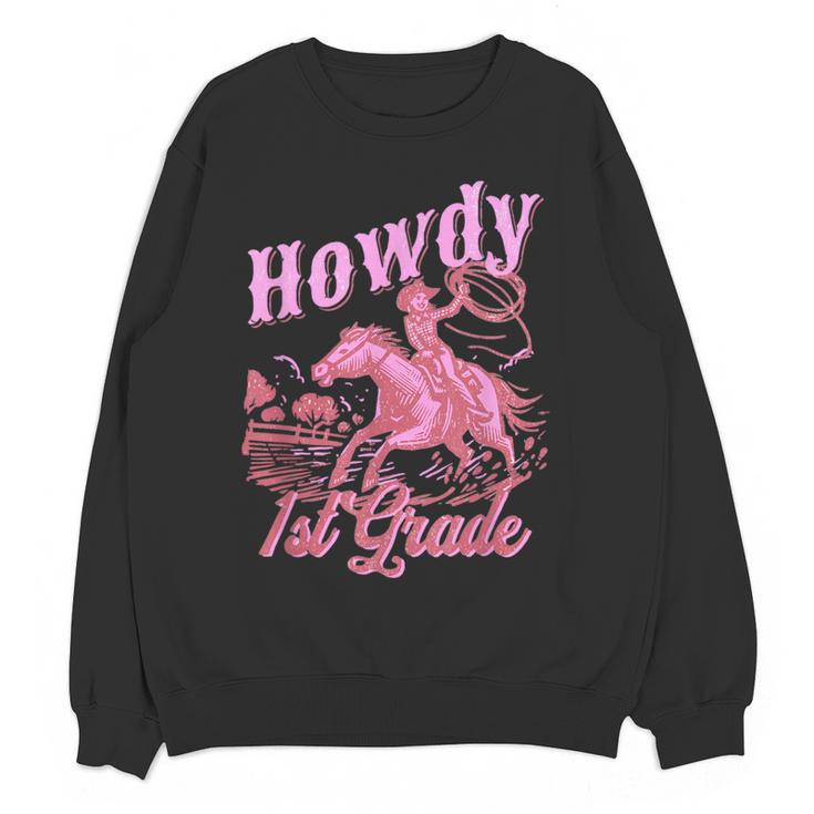 Vintage Howdy First Grade Cowgirl Teacher Western School Women Crewneck Sweatshirt, novelty gifts, funny gifts Vintage Howdy First Grade Cowgirl Teacher Western School Women Crewneck Sweatshirt, novelty gifts, funny gifts