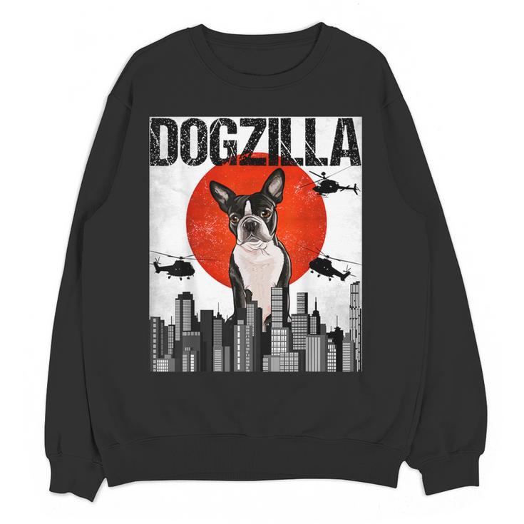Vintage Japanese Dogzilla Boston Terrier Women Crewneck Sweatshirt, novelty gifts, funny gifts