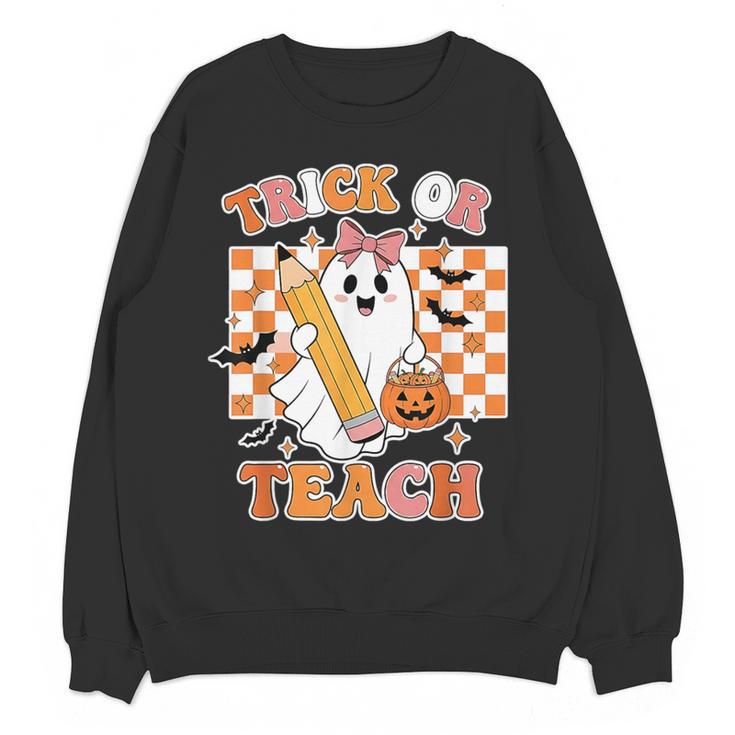 Vintage Teacher Shirt Women Trick Or Teach Halloween Women Crewneck Sweatshirt, novelty gifts, funny gifts