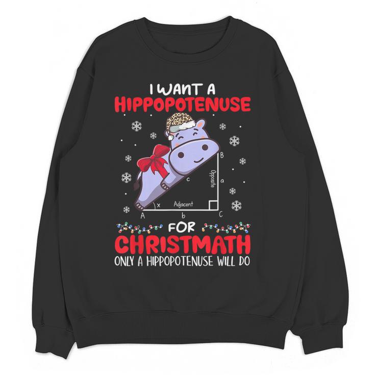 I Want A Hippopotenuse For Christmath Math Teacher Christmas Women Crewneck Sweatshirt, novelty gifts, funny gifts I Want A Hippopotenuse For Christmath Math Teacher Christmas Women Crewneck Sweatshirt, novelty gifts, funny gifts