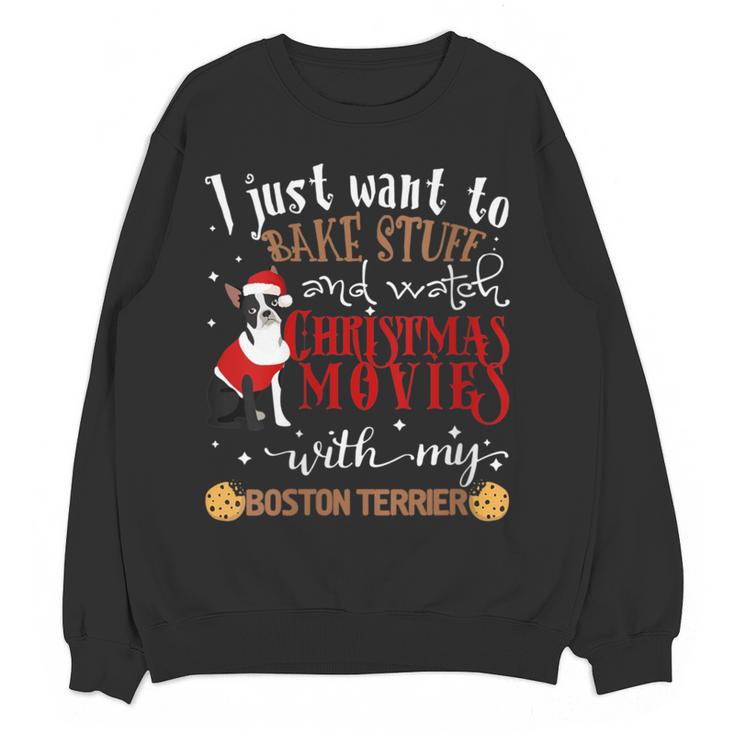 Watch Christmas Movies With My Boston Terrier Bostie Women Crewneck Sweatshirt, novelty gifts, funny gifts