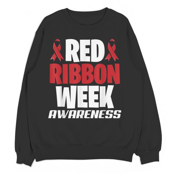We Wear Red For Red Ribbon Week Awareness Mothers Teachers Women Crewneck Sweatshirt, novelty gifts, funny gifts We Wear Red For Red Ribbon Week Awareness Mothers Teachers Women Crewneck Sweatshirt, novelty gifts, funny gifts