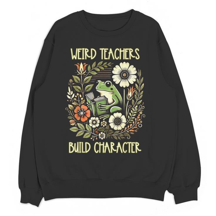 Weird Teachers Build Character Frog Reading Book Librarian Women Crewneck Sweatshirt, novelty gifts, funny gifts