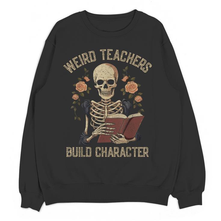 Weird Teachers Build Character Skeleton Book Halloween Women Women Crewneck Sweatshirt, novelty gifts, funny gifts Weird Teachers Build Character Skeleton Book Halloween Women Women Crewneck Sweatshirt, novelty gifts, funny gifts