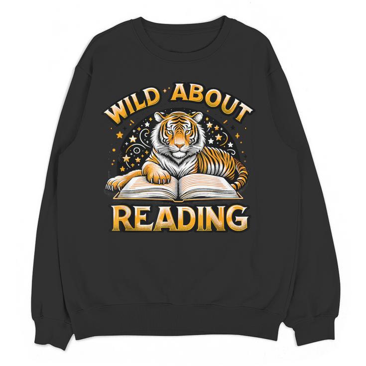 Wild About Reading Tiger For Teachers & Students Women Crewneck Sweatshirt, novelty gifts, funny gifts