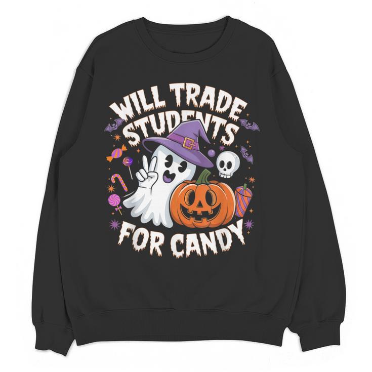Will Trade Students For Candy Halloween Teacher Women Crewneck Sweatshirt, novelty gifts, funny gifts Will Trade Students For Candy Halloween Teacher Women Crewneck Sweatshirt, novelty gifts, funny gifts