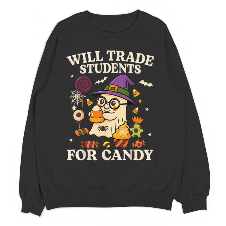 Will Trade Students For Candy Teacher Ghost Halloween Women Crewneck Sweatshirt, novelty gifts, funny gifts Will Trade Students For Candy Teacher Ghost Halloween Women Crewneck Sweatshirt, novelty gifts, funny gifts