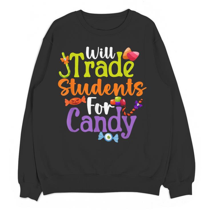 Will Trade Students For Candy Teacher Halloween Costume Women Crewneck Sweatshirt, novelty gifts, funny gifts Will Trade Students For Candy Teacher Halloween Costume Women Crewneck Sweatshirt, novelty gifts, funny gifts