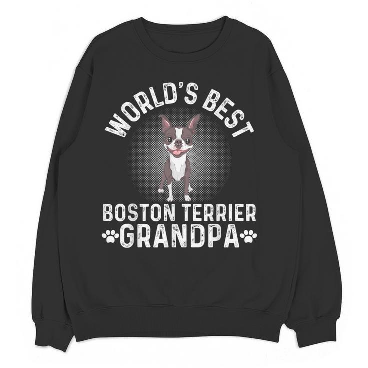 World's Best Boston Terrier Grandpa Dog Grandfather For Men Women Girls Kids Women Crewneck Sweatshirt, novelty gifts, funny gifts