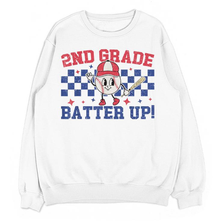 2nd Grade Batter Up Back To School Baseball Teacher Kids Women Crewneck Sweatshirt, novelty gifts, funny gifts