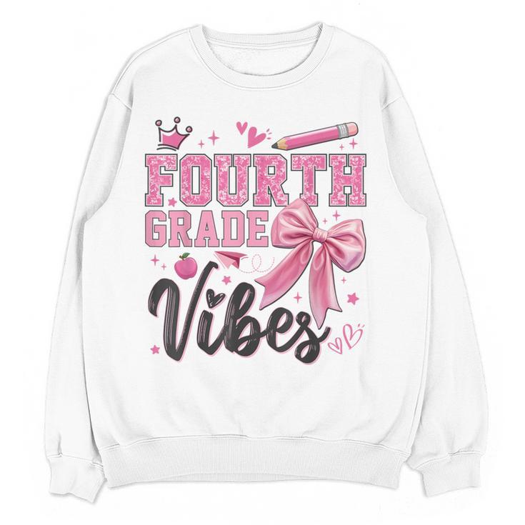 4th Fourth Grade Vibes Back To School Coquette Teacher Girl Women Crewneck Sweatshirt, novelty gifts, funny gifts