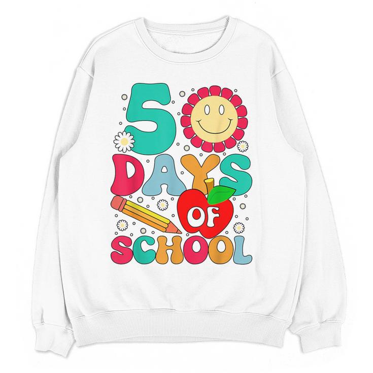 50 Days Of School Teacher Happy 50th Day Of School Kids Women Crewneck Sweatshirt, novelty gifts, funny gifts