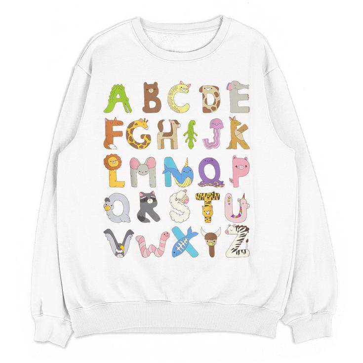 ABC Animals Alphabet Graphic Boys Girls Kindergarten Teacher Women Crewneck Sweatshirt, novelty gifts, funny gifts ABC Animals Alphabet Graphic Boys Girls Kindergarten Teacher Women Crewneck Sweatshirt, novelty gifts, funny gifts