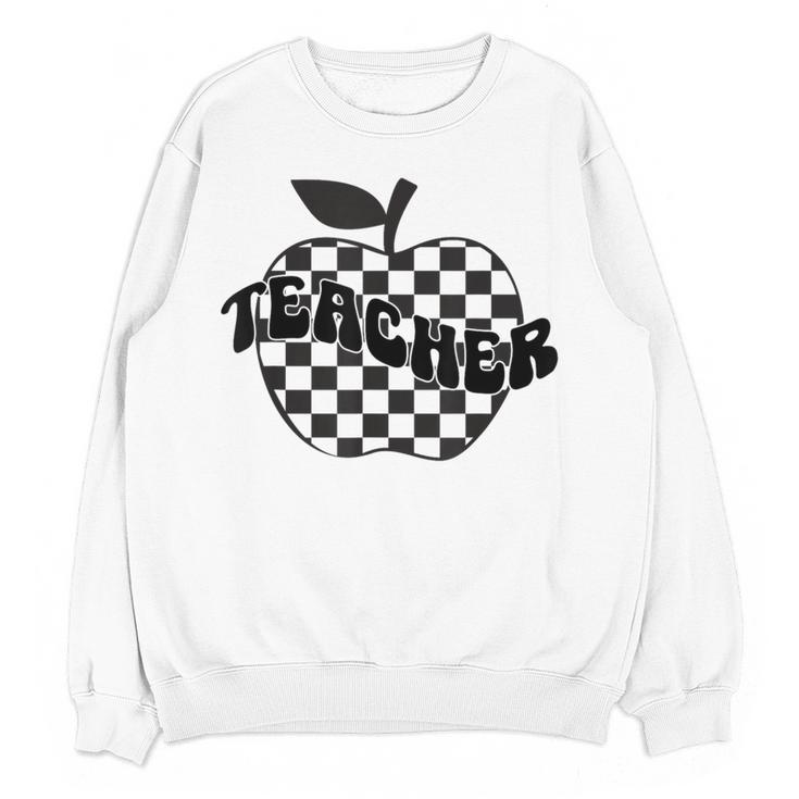 Back To School Checkered Apple Teacher Checkerboard Teacher For Men Women Girls Kids Women Crewneck Sweatshirt, novelty gifts, funny gifts