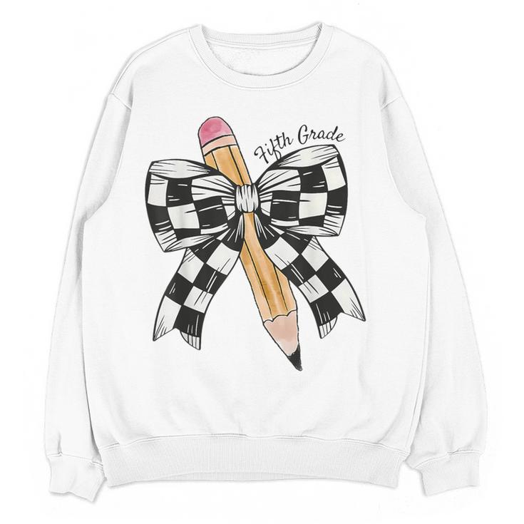 Back To School Hello Fifth Grade Teacher Coquette Pencil Bow Women Crewneck Sweatshirt, novelty gifts, funny gifts