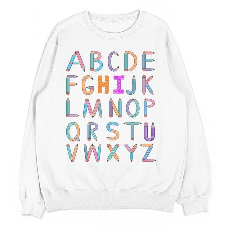 Back To School Kindergarten Alphabet ABC Teacher Women Kids Women Crewneck Sweatshirt, novelty gifts, funny gifts Back To School Kindergarten Alphabet ABC Teacher Women Kids Women Crewneck Sweatshirt, novelty gifts, funny gifts