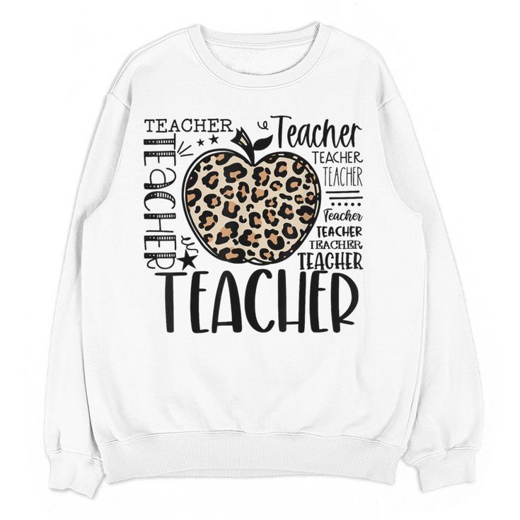 Back To School Teacher Life Apple Leopard Teacher Women Women Crewneck Sweatshirt, novelty gifts, funny gifts