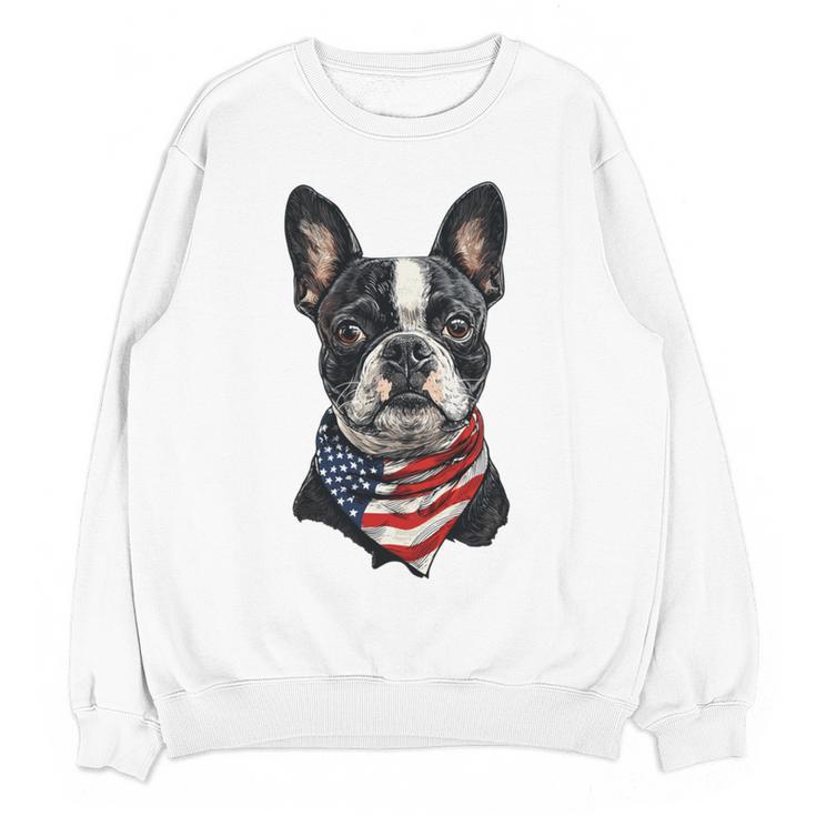 Boston Terrier American Flag Women Crewneck Sweatshirt, novelty gifts, funny gifts