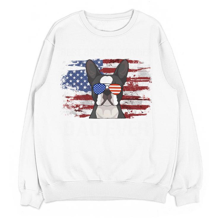 Boston Terrier Dad American Flag 4th Of July Dog Fathers Day Women Crewneck Sweatshirt, novelty gifts, funny gifts