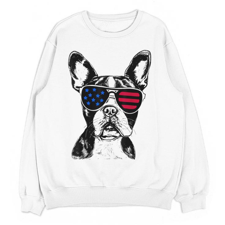 Boston Terrier Dog 4th July America USA Flag Men Women Kids Women Crewneck Sweatshirt, novelty gifts, funny gifts