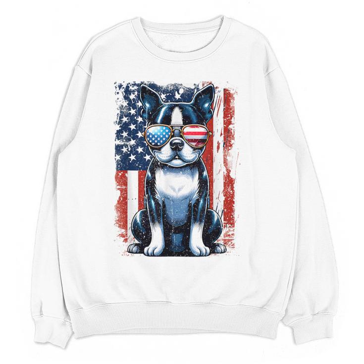 Boston Terrier Dog American USA US Flag Pets Vintage Outfit Women Crewneck Sweatshirt, novelty gifts, funny gifts
