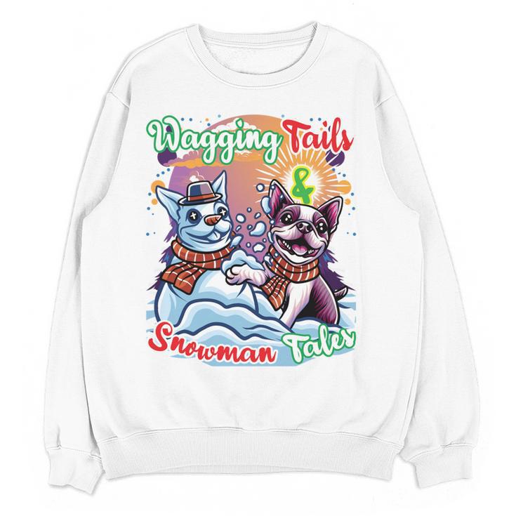 Boston Terrier Dog Christmas Snowman Winter Snow Women Crewneck Sweatshirt, novelty gifts, funny gifts