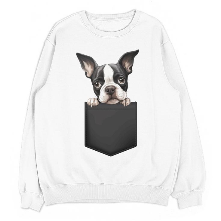 Boston Terrier Dog Puppy Dog In Pocket Cute Pet Lover Women Crewneck Sweatshirt, novelty gifts, funny gifts