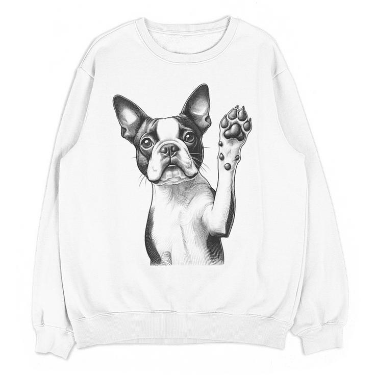 Boston Terrier Dog Raising Paw Idea Men Women Women Crewneck Sweatshirt, novelty gifts, funny gifts