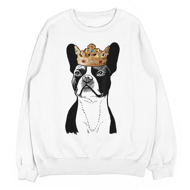 Boston Terrier Dog Wearing Crown For Men Women Girls Kids Women Crewneck Sweatshirt, novelty gifts, funny gifts