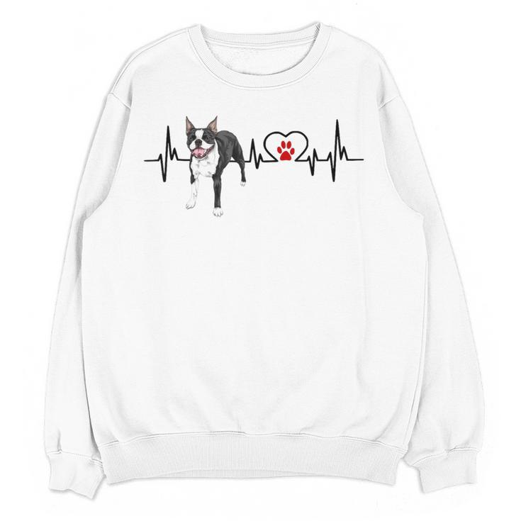 Boston Terrier EKG Heartbeat Heart Line Dog Lovers Women Crewneck Sweatshirt, novelty gifts, funny gifts