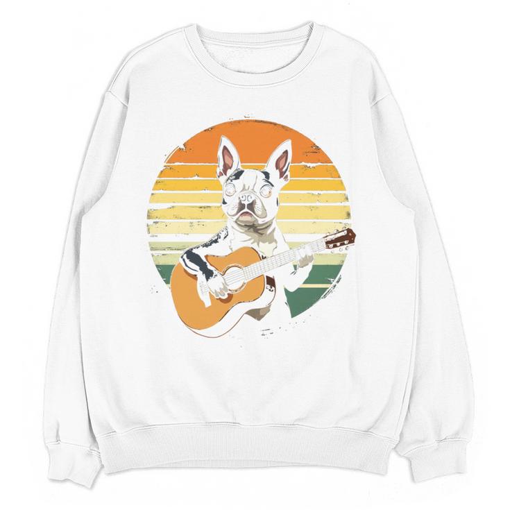 Boston Terrier Guitar Retro Women Crewneck Sweatshirt, novelty gifts, funny gifts