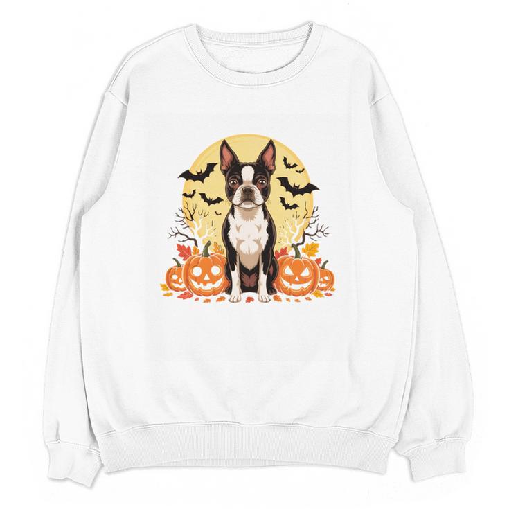 Boston Terrier Halloween Dog Lover Pumpkin Costume Women Crewneck Sweatshirt, novelty gifts, funny gifts